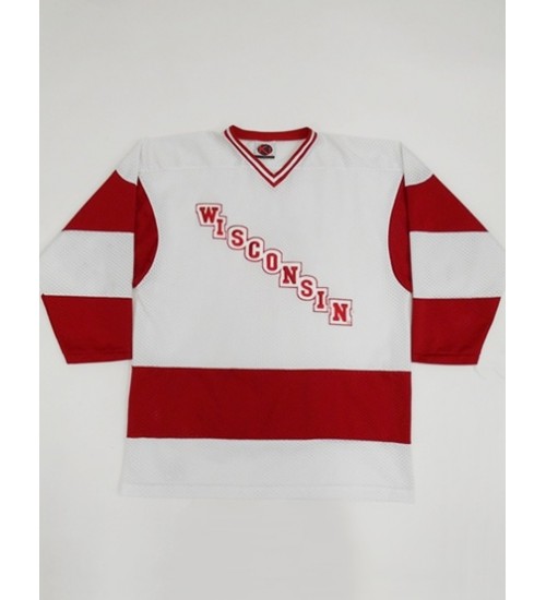 Custom 90s KSA WISCONSIN BADGERS College NCAA Hockey MESH Stitched Jersey White